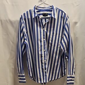 J. Crew Women's Blue and White Striped Blouse